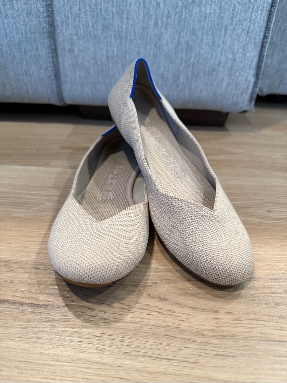 Rothy’s Women's Flats in Beige with Blue Trim